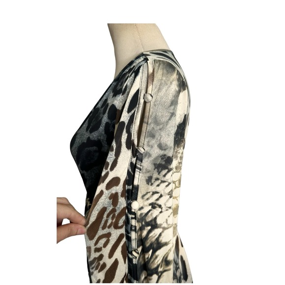 S - Twelve cream brown gray animal print long sleeves wrap dress size small - Picture 5 of 14